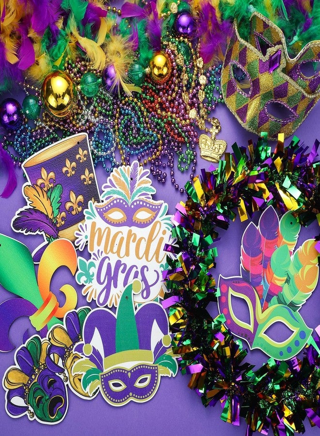 Daifunli 6 Sets 12 Inch Mardi Gras Wreath for Front Door Decorations Purple Green and Gold Tinsel Carnival Glitter Wreath with Wooden Mardi Gras Fleur De Lis Feather Sign Carnival Party Decoration - Image 3