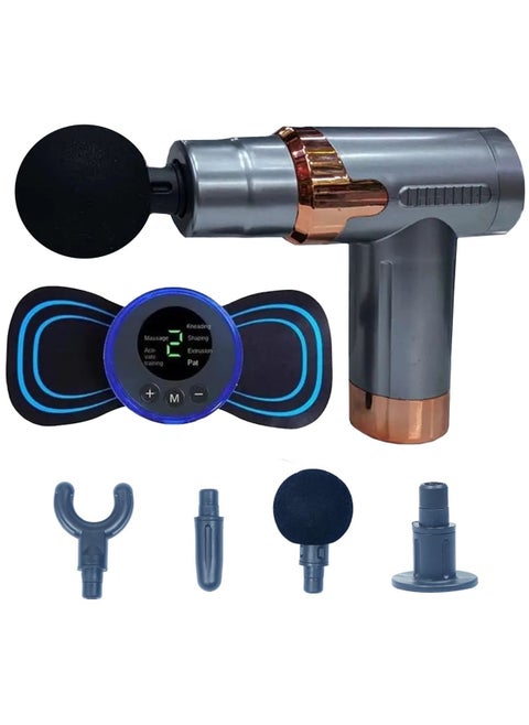 Deep Tissue Massage Gun, Cordless Handheld Muscle Percussion Massager with 6 Speed Levels And 4 Heads, Hand Massager for Shoulder And Back Relaxation Grey.