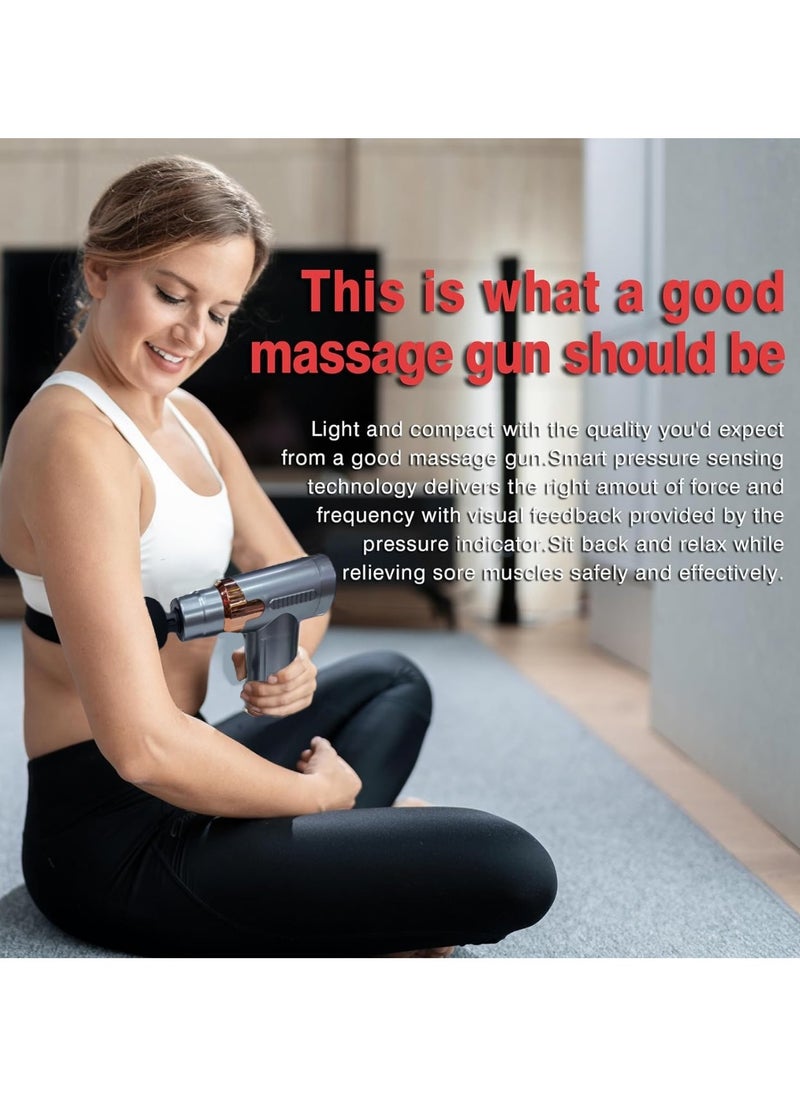 Deep Tissue Massage Gun, Cordless Handheld Muscle Percussion Massager with 6 Speed Levels And 4 Heads, Hand Massager for Shoulder And Back Relaxation Grey.