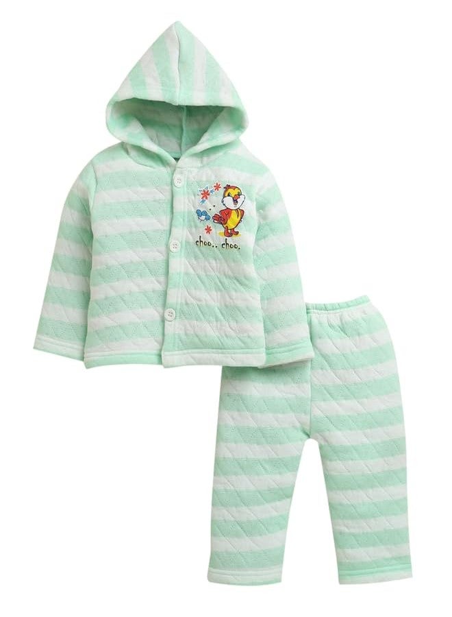 BUMZEE Baby Girls Polyfill Full Sleeves Hooded Front Open Winter Set Mint Green - 0-6 Months (Peb11072B-mgn) - Image 1
