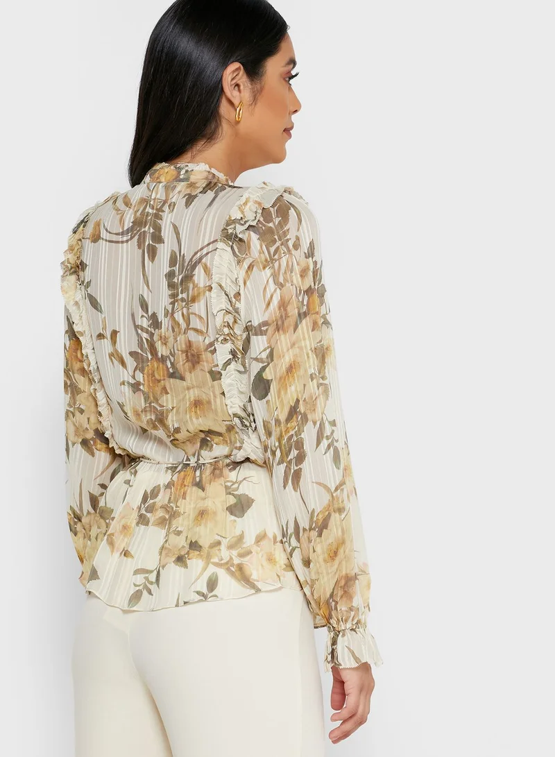 REISS Alandra Floral Print Top