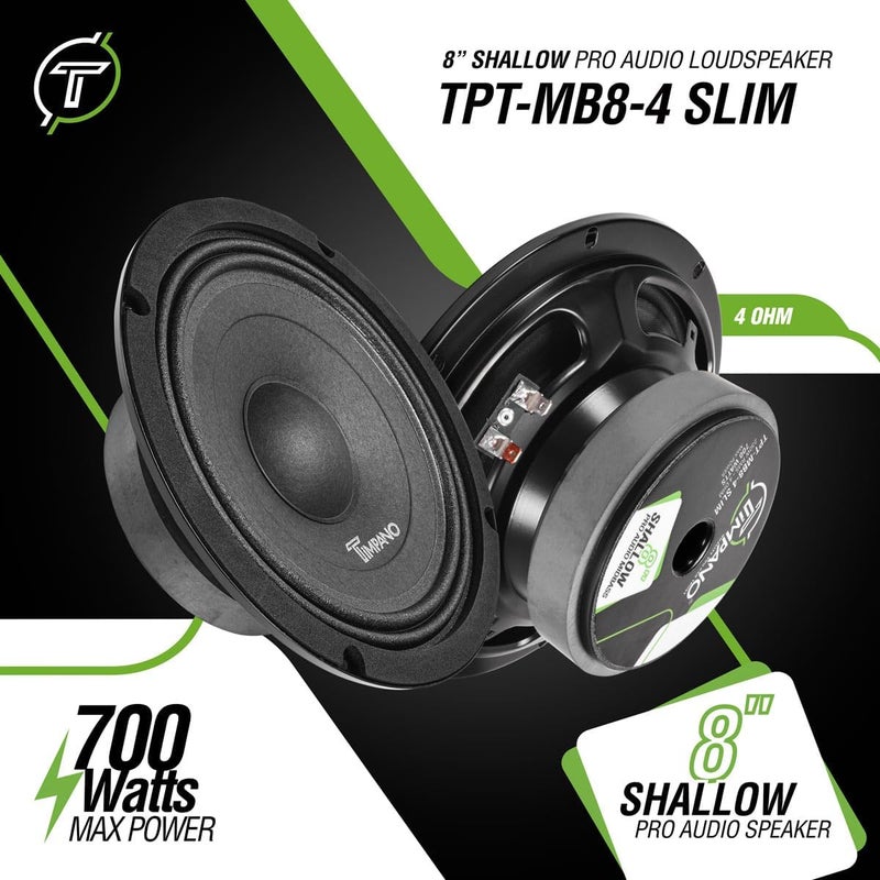 Timpano 8 Inch Shallow Car Speaker 700 Watts TPT-MB8-4 Slim Shallow Profile 4 Ohm Midbass Loudspeaker - Image 2