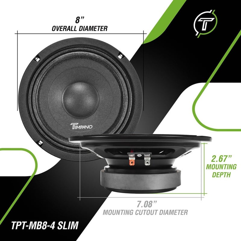 Timpano 8 Inch Shallow Car Speaker 700 Watts TPT-MB8-4 Slim Shallow Profile 4 Ohm Midbass Loudspeaker - Image 4