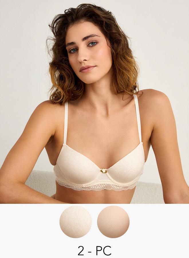 Splash FAV Set of 2 - Ribbed Push-Up Bra with Lace Trim - Image 1