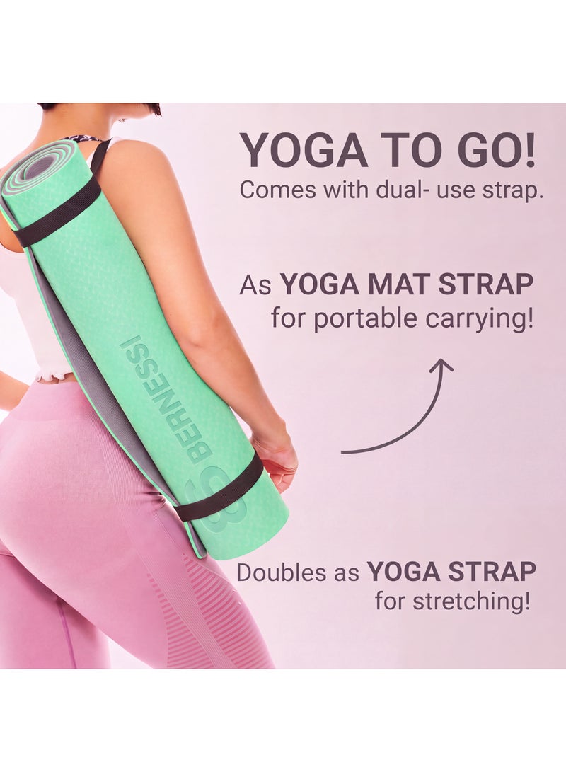 Bernessi 8MM Yoga Mat with Carrying Bag and Straps, Anti-Slip for Home Workout Exercises Meditation Eco Friendly, Non Skid TPE, GREEN - Image 5