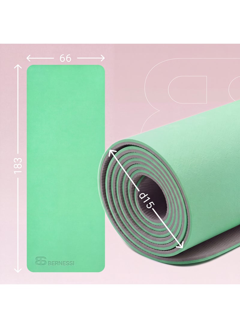 Bernessi 8MM Yoga Mat with Carrying Bag and Straps, Anti-Slip for Home Workout Exercises Meditation Eco Friendly, Non Skid TPE, GREEN - Image 2
