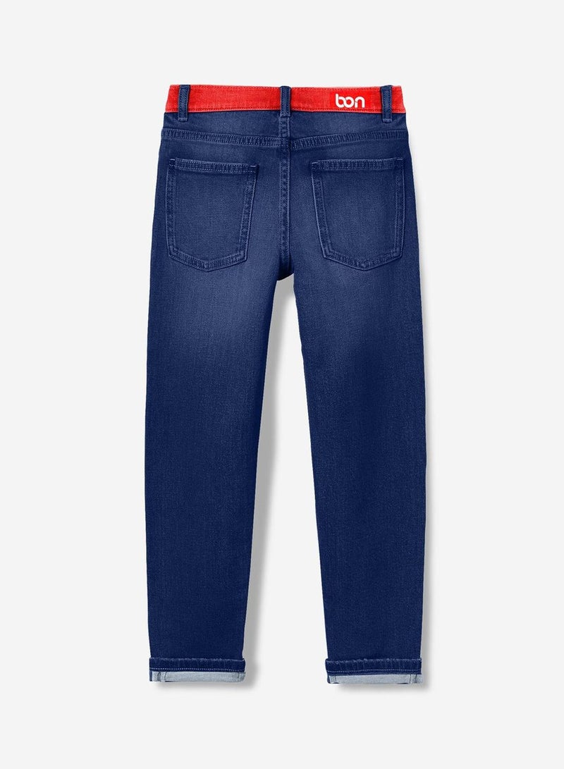Bonkids Regular Printed Blue Cotton Jeans For Boys Pull On 100 % Cotton  - Image 2