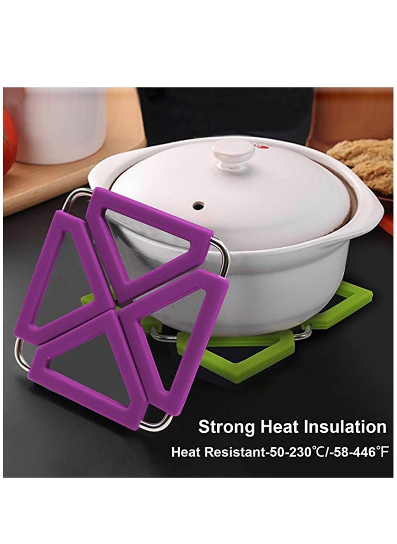 Y&D - Set of 5 Silicone Trivet Mat Expandable Hot Pot Holder with Stainless Steel Frame for Home Kitchen Heat Resistant Insulated Pads Coasters Table Dish Tableware Placemat Pans Bowls - Image 1