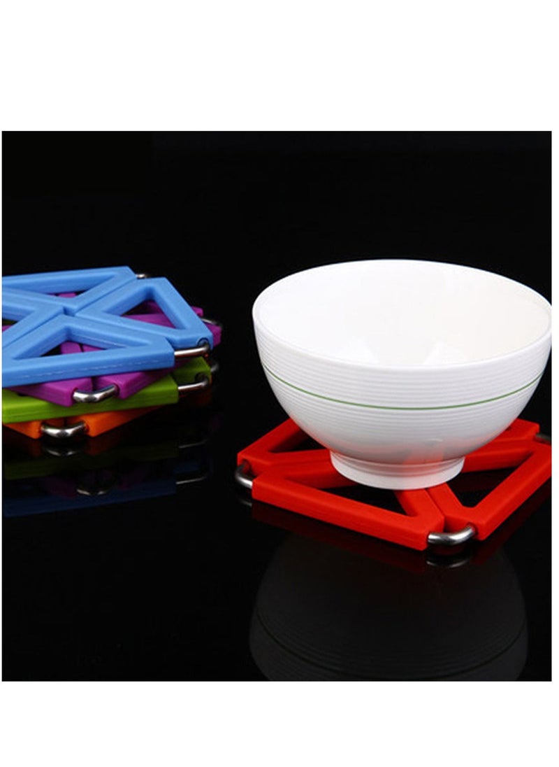 Y&D - Set of 5 Silicone Trivet Mat Expandable Hot Pot Holder with Stainless Steel Frame for Home Kitchen Heat Resistant Insulated Pads Coasters Table Dish Tableware Placemat Pans Bowls - Image 1