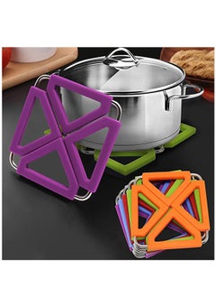Set of 5 Silicone Trivet Mat Expandable Hot Pot Holder with Stainless Steel Frame for Home Kitchen Heat Resistant Insulated Pads Coasters Table Dish Tableware Placemat Pans Bowls