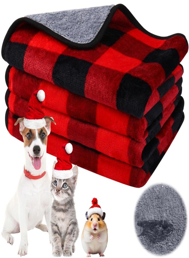 Reginary 4 Pcs Waterproof Guinea Pig Blankets Washable Small Animal Fleece Bedding Absorbent Guinea Pig Cage Liners Reusable Pet Pee Pad Sleep Mat for Hamster Ferret(Christmas Plaid,24 x 16 Inch) - Image 1