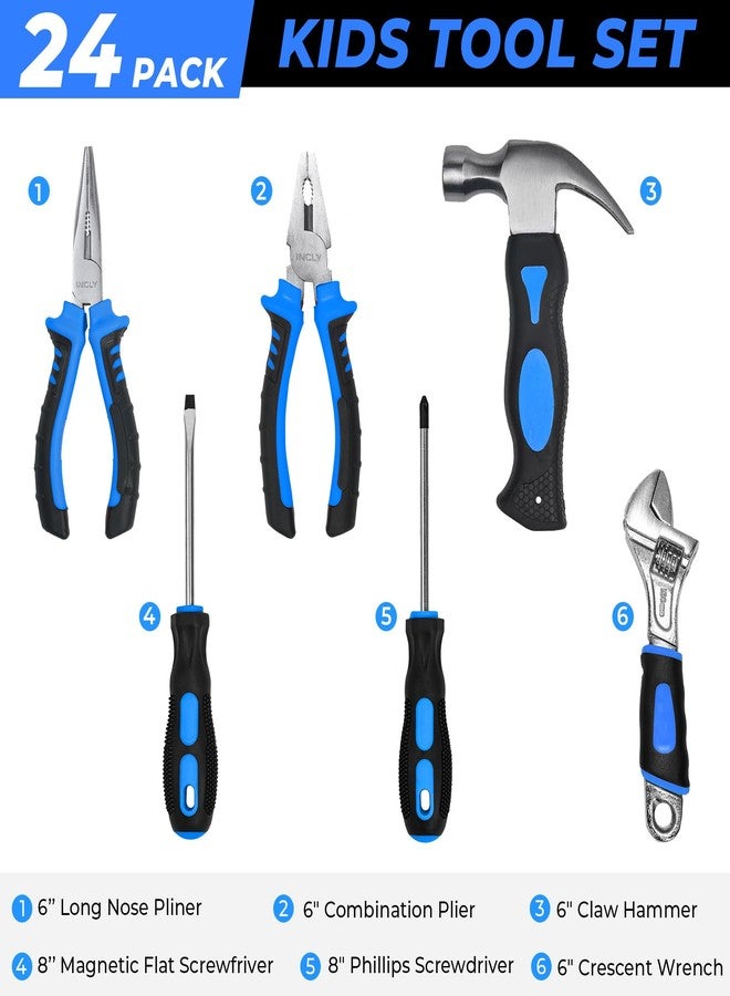 INCLY 24 PCS Kids Real Tool Set with Tool Bag, Boys Small Real Hand Tools Kit, Children Construction Learning Tools Hammer Screwdriver for Home DIY Building and Woodworking - Image 2