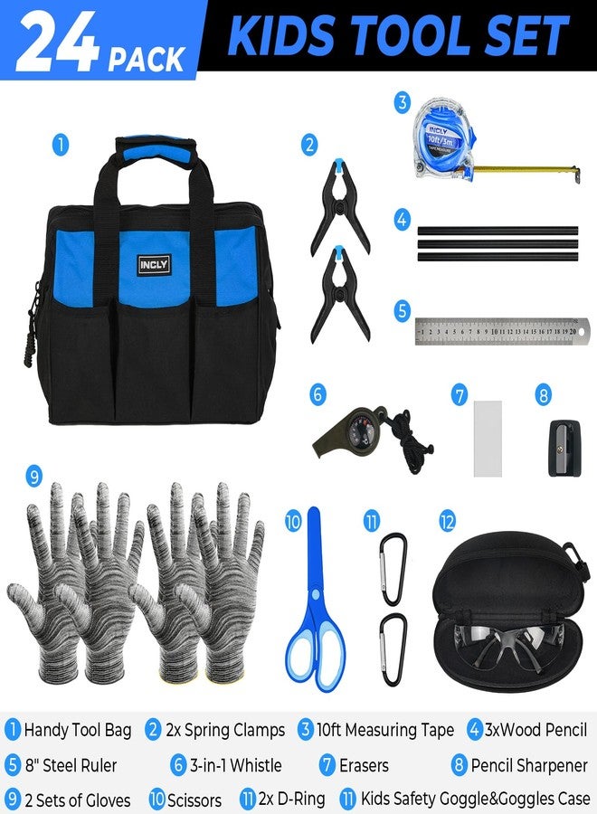 INCLY 24 PCS Kids Real Tool Set with Tool Bag, Boys Small Real Hand Tools Kit, Children Construction Learning Tools Hammer Screwdriver for Home DIY Building and Woodworking - Image 3