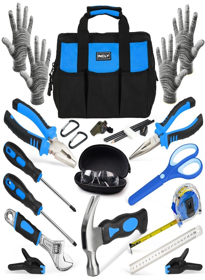 INCLY 24 PCS Kids Real Tool Set with Tool Bag, Boys Small Real Hand Tools Kit, Children Construction Learning Tools Hammer Screwdriver for Home DIY Building and Woodworking - Image 1