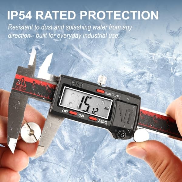 VINCA IP54 Grade Digital Caliper, DCLA-0605 6 Inch/150mm, Inch/Millimeter/Fraction Conversion, Stainless Steel, Large LCD Screen - Image 4