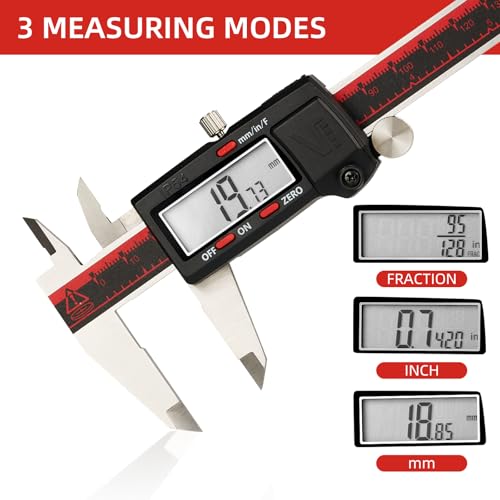 VINCA IP54 Grade Digital Caliper, DCLA-0605 6 Inch/150mm, Inch/Millimeter/Fraction Conversion, Stainless Steel, Large LCD Screen - Image 2