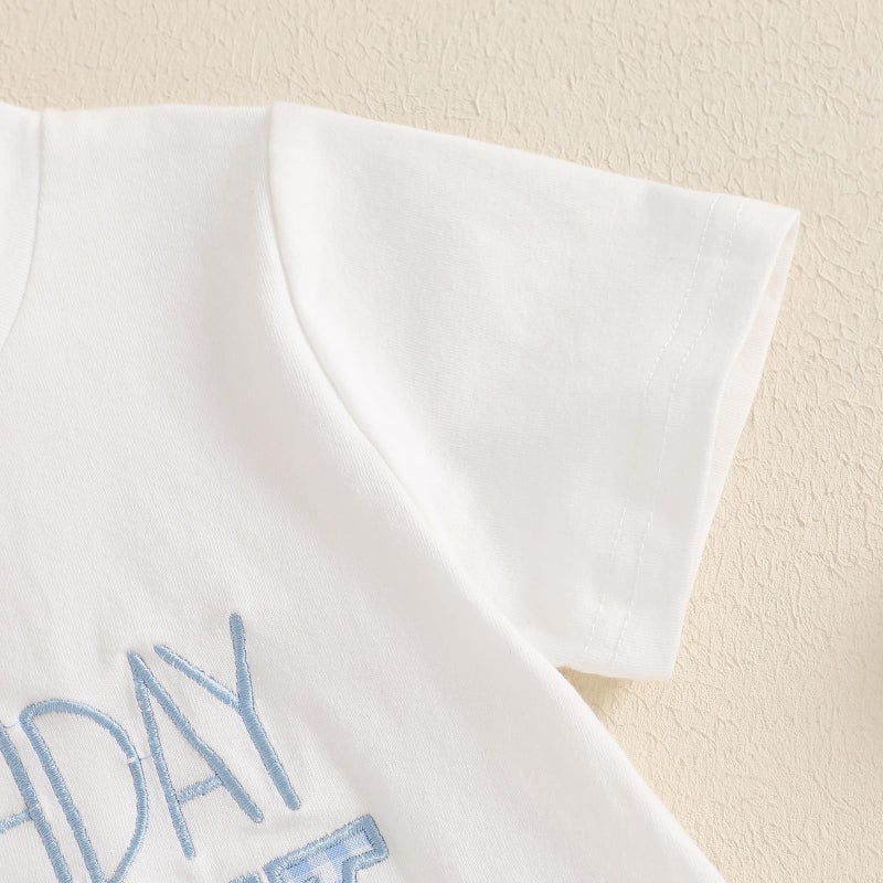 Frietlebird 2nd Birthday Outfit Boy First Birthday Outfit Boy 1st Birthday Outfit Boy Short Sleeve Letters Print Shirt Shorts Set (A-White Blue,18-24 Months) - Image 4