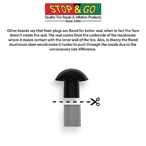 Stop & Go 4075 Mushroom Tire Plugs for Punctures and Flats, 1" Length x 5/16" Shaft Diameter, 25 Pack for Tubeless Tires on Motorcycles, ATVs, UTVs, Cars, and Trucks - Image 4