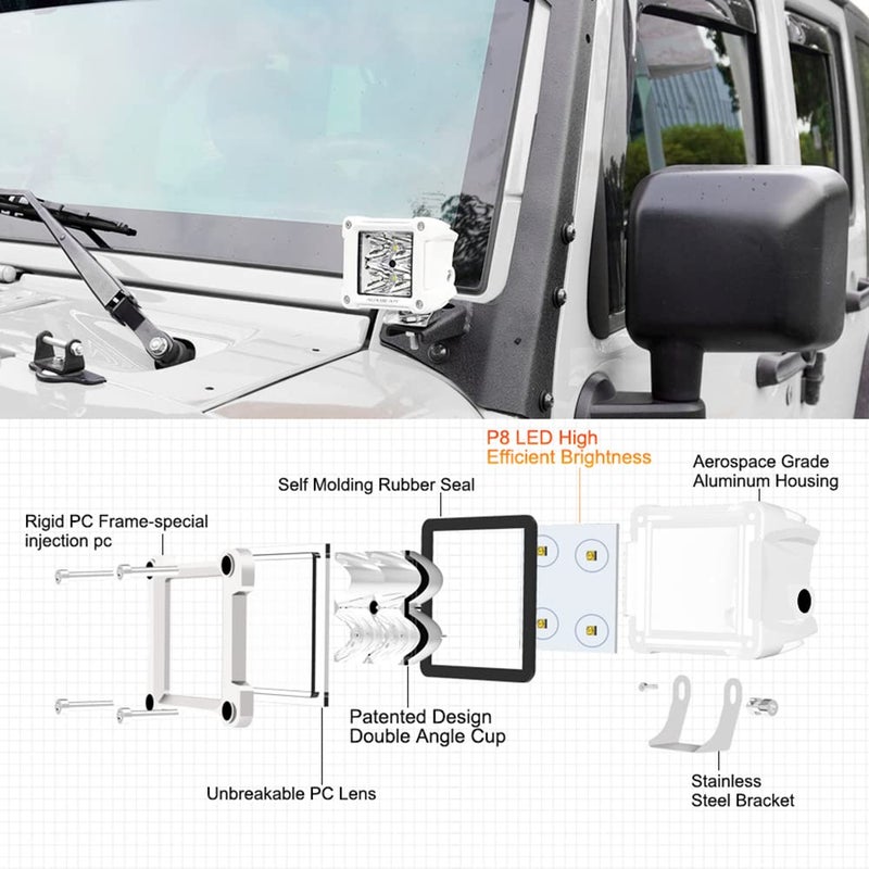 Auxbeam FA Series White Housing LED Pods, 3Inch 40W Spot Beam Offroad Cube Lights, 4800LM All White Body Ditch Lights Spotlights, for Marine Boat 4x4 4WD Motorcycle Truck, Pair - Image 2