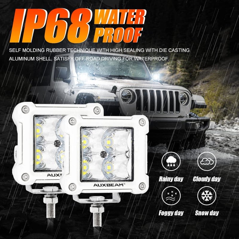 Auxbeam FA Series White Housing LED Pods, 3Inch 40W Spot Beam Offroad Cube Lights, 4800LM All White Body Ditch Lights Spotlights, for Marine Boat 4x4 4WD Motorcycle Truck, Pair - Image 4