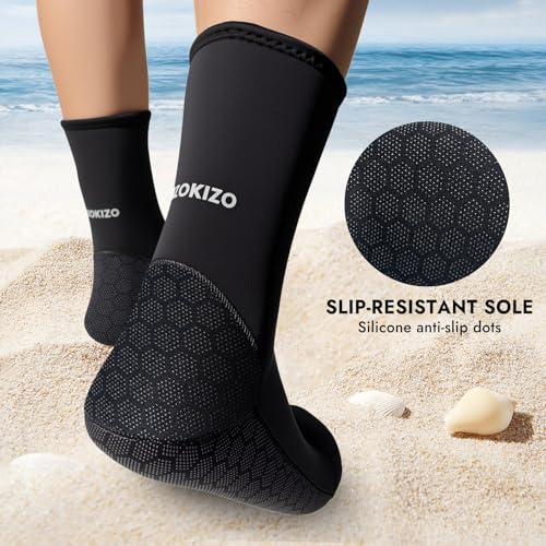 Dizokizo Neoprene Water Socks,3mm Sand Beach Volleyball Water Shoes for Women Men, Thermal Anti-Slip Dive & Swim Wetsuit Booties for Snorkeling Surfing Kayaking Diving Swimming Paddling(S) - Image 3