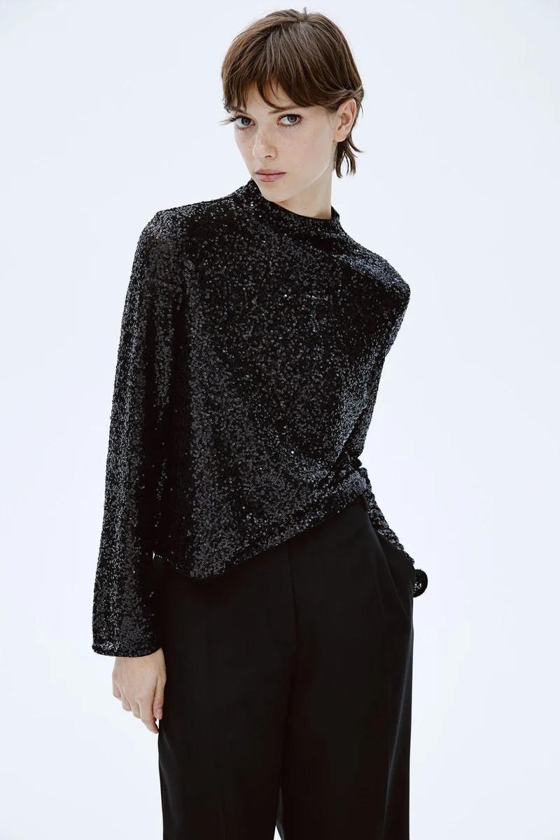 اتش اند ام Sequined Turtleneck Top