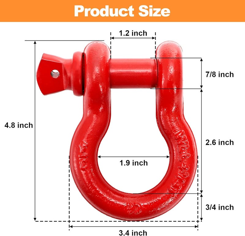 Bekith 3 Pack 3/4" D Ring Shackles - Heavy Duty 28.5 Ton Maximum Break Strength for Vehicle Recovery - Image 2