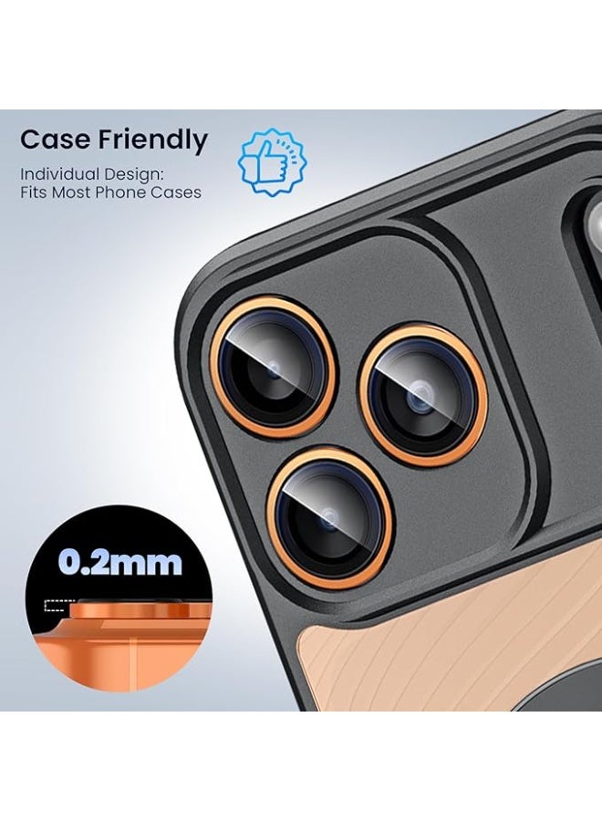 Compatible for iPhone 17 Pro/17 Pro Max Camera Lens Protector, Explosion-Proof 9H Tempered Glass with Metal Original Style Ring, HD, Anti-Scratch Lens Protection Cover, Case Friendly (Orange) - Image 3
