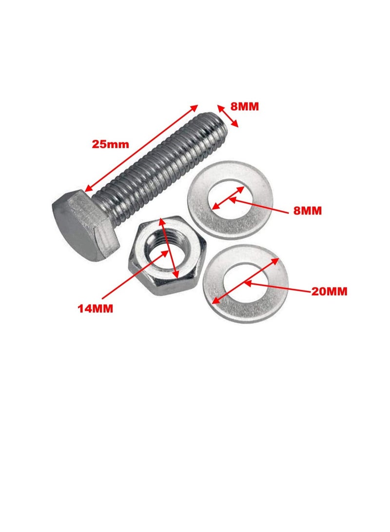 12 pcs Hex Head Screw Bolts Nuts & Washers Fully Thread GI Plain Finish Bolt Set. (8, 25MM) - Image 3