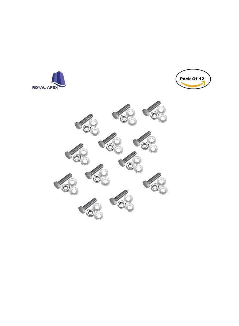 12 pcs Hex Head Screw Bolts Nuts & Washers Fully Thread GI Plain Finish Bolt Set. (8, 25MM) - Image 2