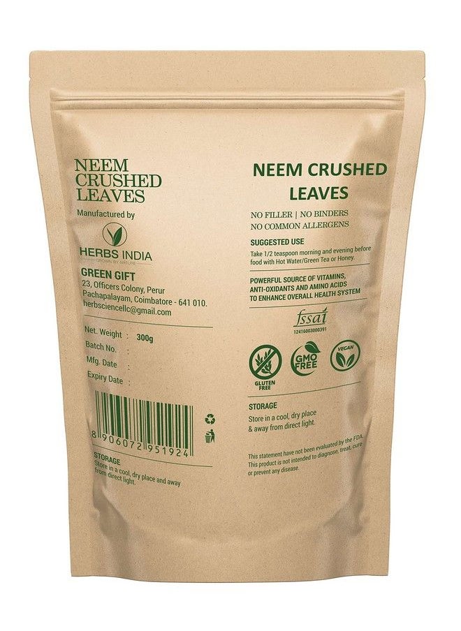 india herbs - Neem Leaves Crushed (Not Powder) Good To Make Fresh Neem Leaf Tea 300 Grams (10.6 Oz) Herbal Supplements Herbsindia - Image 1
