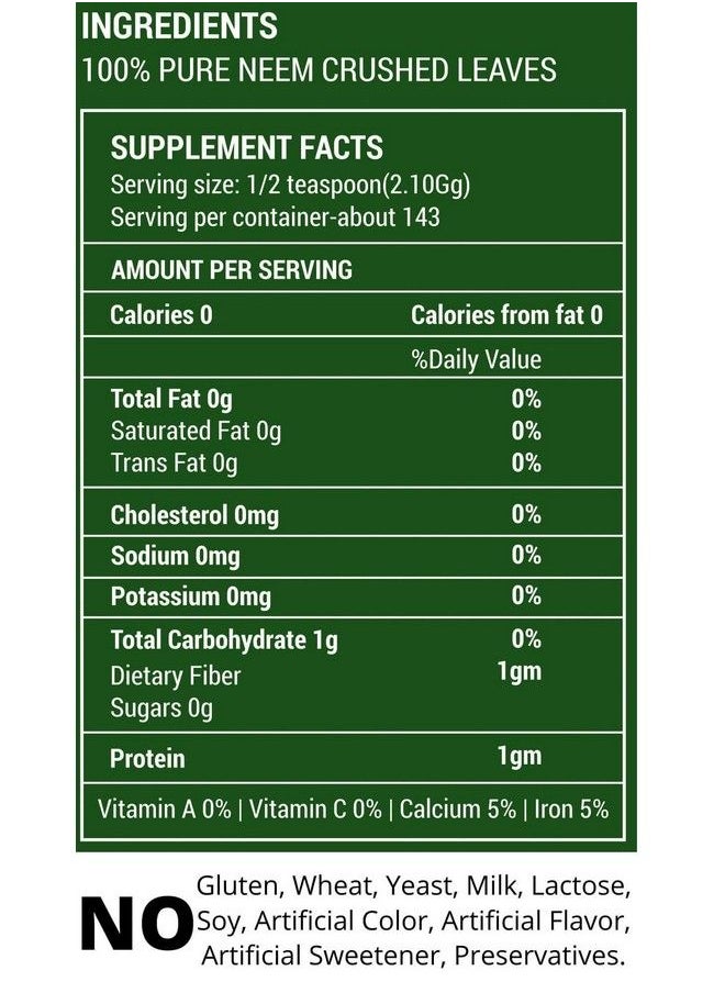 india herbs - Neem Leaves Crushed (Not Powder) Good To Make Fresh Neem Leaf Tea 300 Grams (10.6 Oz) Herbal Supplements Herbsindia - Image 1