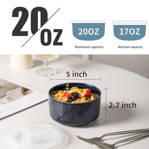 Adewnest Ceramic Bowls with Lids: 20 oz Microwave Safe Food Storage Containers for Soup, Salad, Cereal, Leftovers, Meal Prep, Lunch, Picnic, Camping, Serving - Airtight, Navy, Set of 4 - Image 2