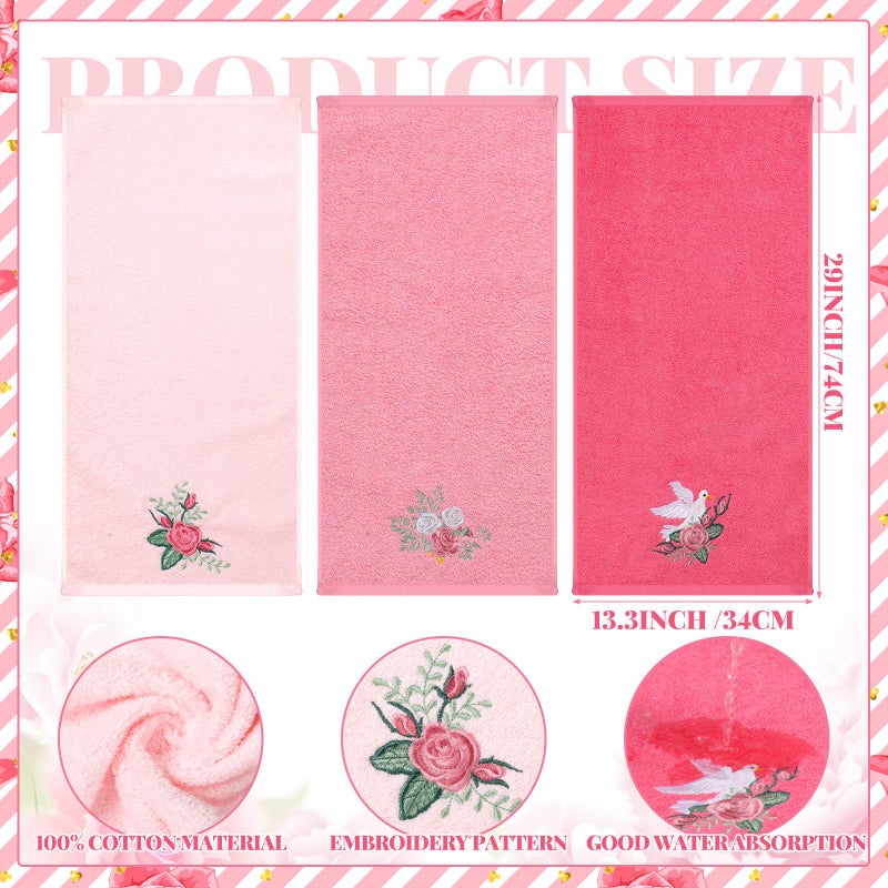 Tingjoo Rose Floral Hand Towels Farmhouse Pink Rose Bathroom Decor 14x29 Inch Embroidered Decorative Cute Summer Flowers Hand Towels Cotton Soft Absorbent Towels for Bathroom Kitchen - Image 2