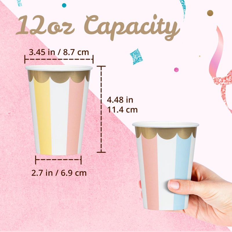 Confettiville Disposable Paper Coffee Cups  Bulk 100 Pack  Pastel Stripes  Leak-Resistant  12 oz Hot and Cold Cups for Restaurants and Parties - Image 4