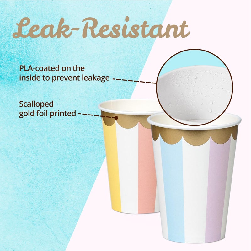 Confettiville Disposable Paper Coffee Cups  Bulk 100 Pack  Pastel Stripes  Leak-Resistant  12 oz Hot and Cold Cups for Restaurants and Parties - Image 5