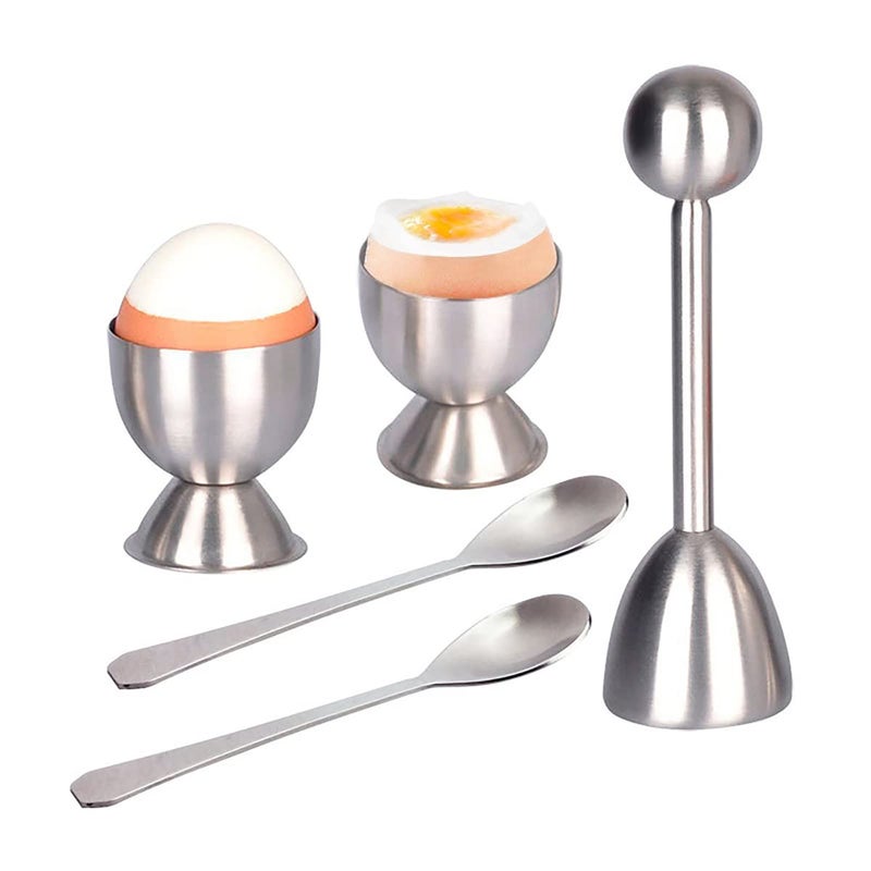 Xicennego Xicennego Egg Cracker Topper Set of 5  Includes 2 Egg Cups 2 Spoons and 1 Cutter  Stainless Steel Easy Egg Opener 