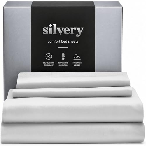 Silvery Silver Infused Bed Sheets Set - Ultra-Soft Temperature-Regulating Fabric with Self-Cleaning Technology™ that Stays Fresh 3X Longer for Hygienic Sleep - Image 1