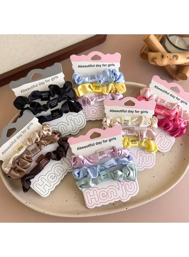 3 قطع رباطات شعر مجعدة من الساتان مجموعة أربطة شعر ناعمة النوع د متعدد الألوان - Image 3