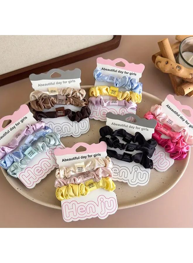 3 قطع رباطات شعر مجعدة من الساتان مجموعة أربطة شعر ناعمة النوع د متعدد الألوان - Image 2
