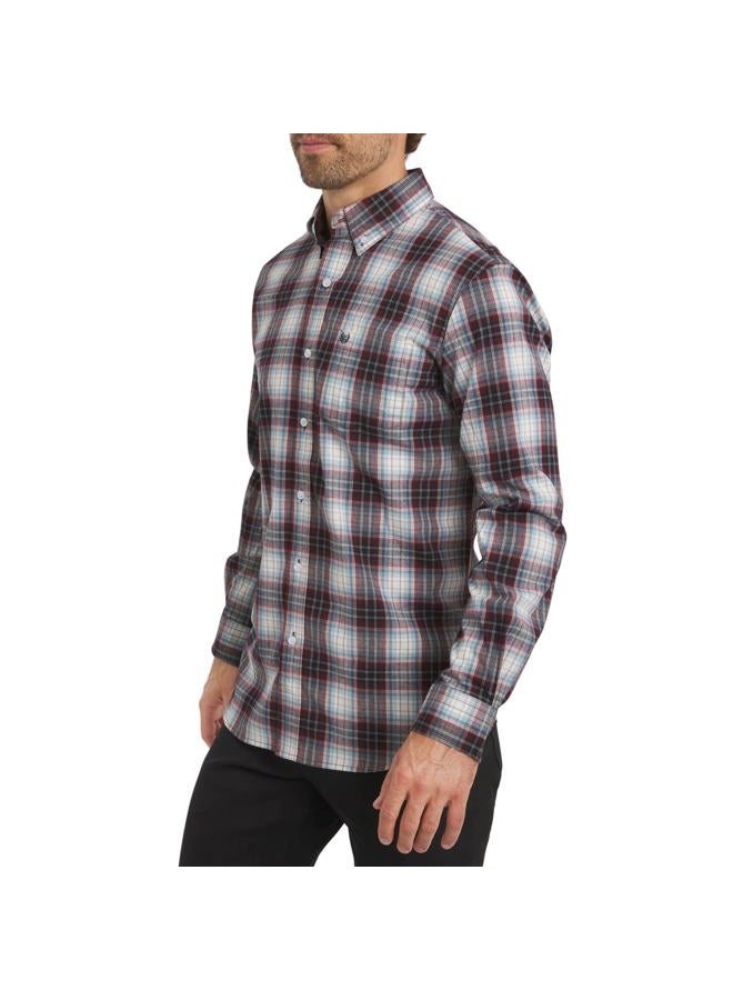 Chaps Men's Classic Fit Long Sleeve Button Down Stretch Poplin Casual Shirt, Rhubarb, L - Image 1