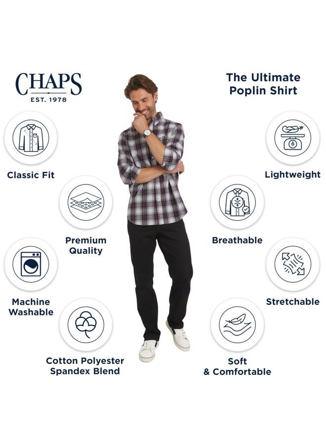 Chaps Men's Classic Fit Long Sleeve Button Down Stretch Poplin Casual Shirt, Rhubarb, L - Image 3