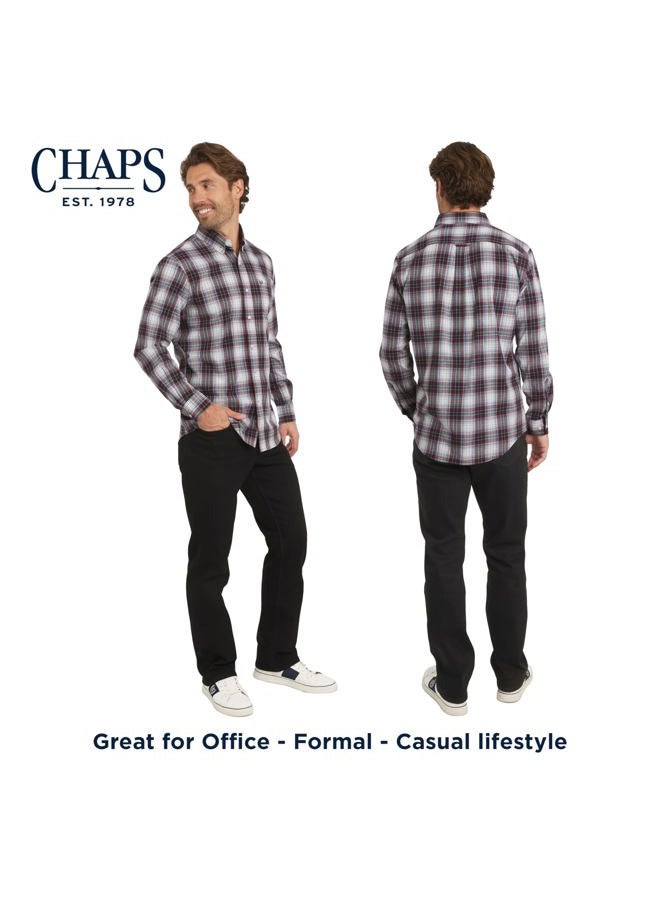 Chaps Men's Classic Fit Long Sleeve Button Down Stretch Poplin Casual Shirt, Rhubarb, L - Image 2