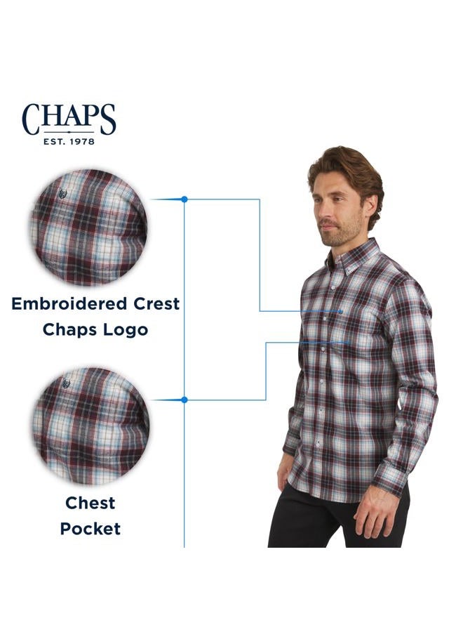 Chaps Men's Classic Fit Long Sleeve Button Down Stretch Poplin Casual Shirt, Rhubarb, L - Image 5