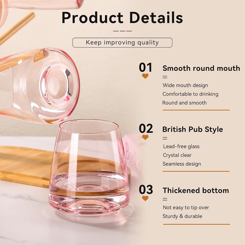 Cyrelwing Pink Stemless Wine Glasses Set 6-Colorful Wine Glasses Stemless for Wine water,whiskies, juices, cocktails,Unique Gifts for Mother day Birthday Wedding Party - Image 2