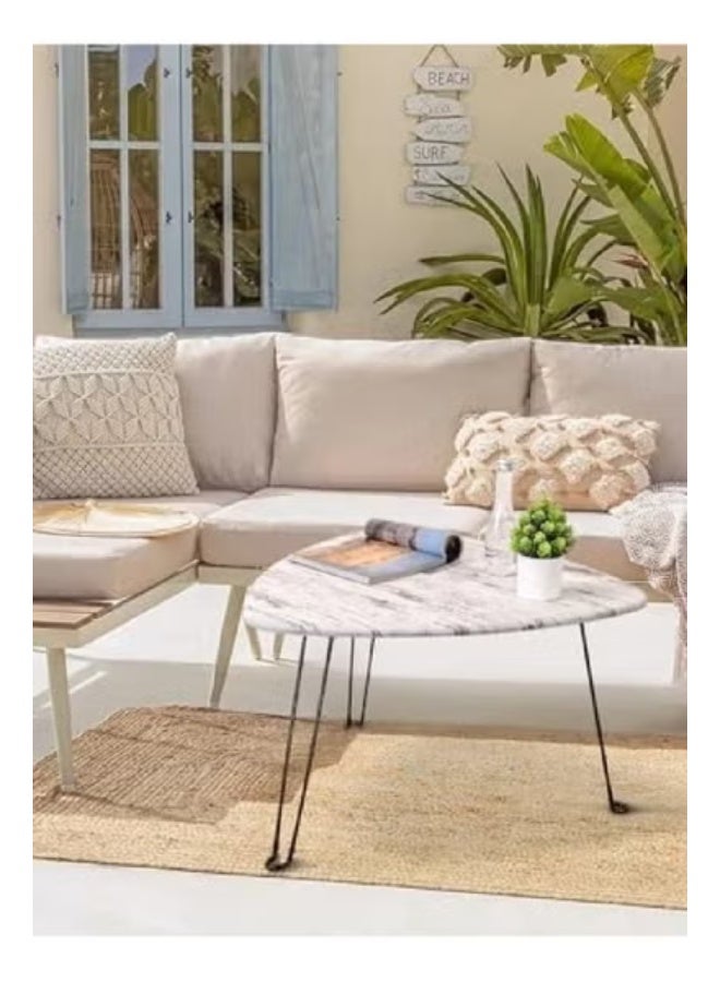 C&C Home Modern Triangle Shaped Coffee Table with Wooden Top and Durable Iron Legs Stylish Decorative Accent Side Table for Living Room Lounge Bedroom, or Office Space Saving Compact Design 37x50cm - Image 2