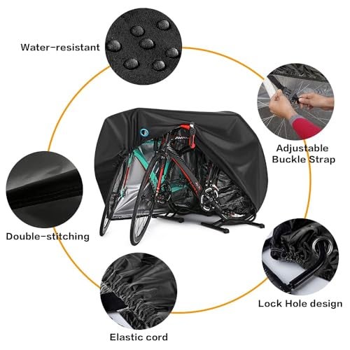 hanmir Bike Cover for 2 or 3 Bikes Outdoor Waterproof Bicycle Covers Rain Sun UV Dust Wind Proof with Lock Hole for Mountain Road Electric Bike Heavy Duty Bikes Black - Image 2