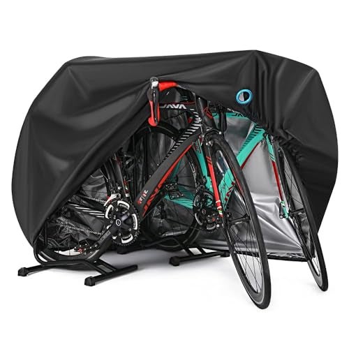 hanmir Bike Cover for 2 or 3 Bikes Outdoor Waterproof Bicycle Covers Rain Sun UV Dust Wind Proof with Lock Hole for Mountain Road Electric Bike Heavy Duty Bikes Black - Image 1