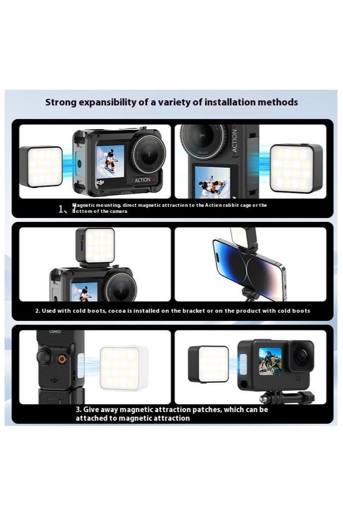 XICEN LED Video Light for DJI Osmo Pocket 3/Action 5 Pro/4/3，Type-C Charging Port with Powerful Neodymium Magnets Lighting Accessory with Three Color Temperature Adjustments (Black) - Image 5