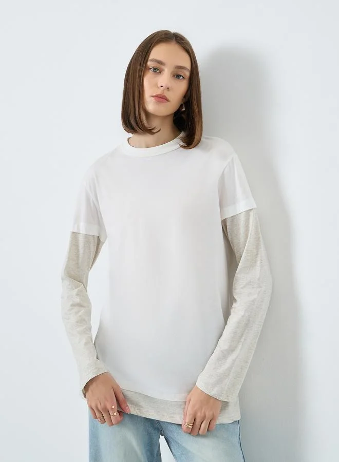 Styli Solid Twofer Style Long Sleeve T-Shirt